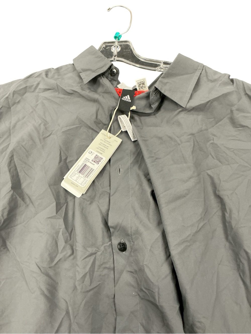 adidas Men's Gray Lightweight Button-Front Shirt Jacket